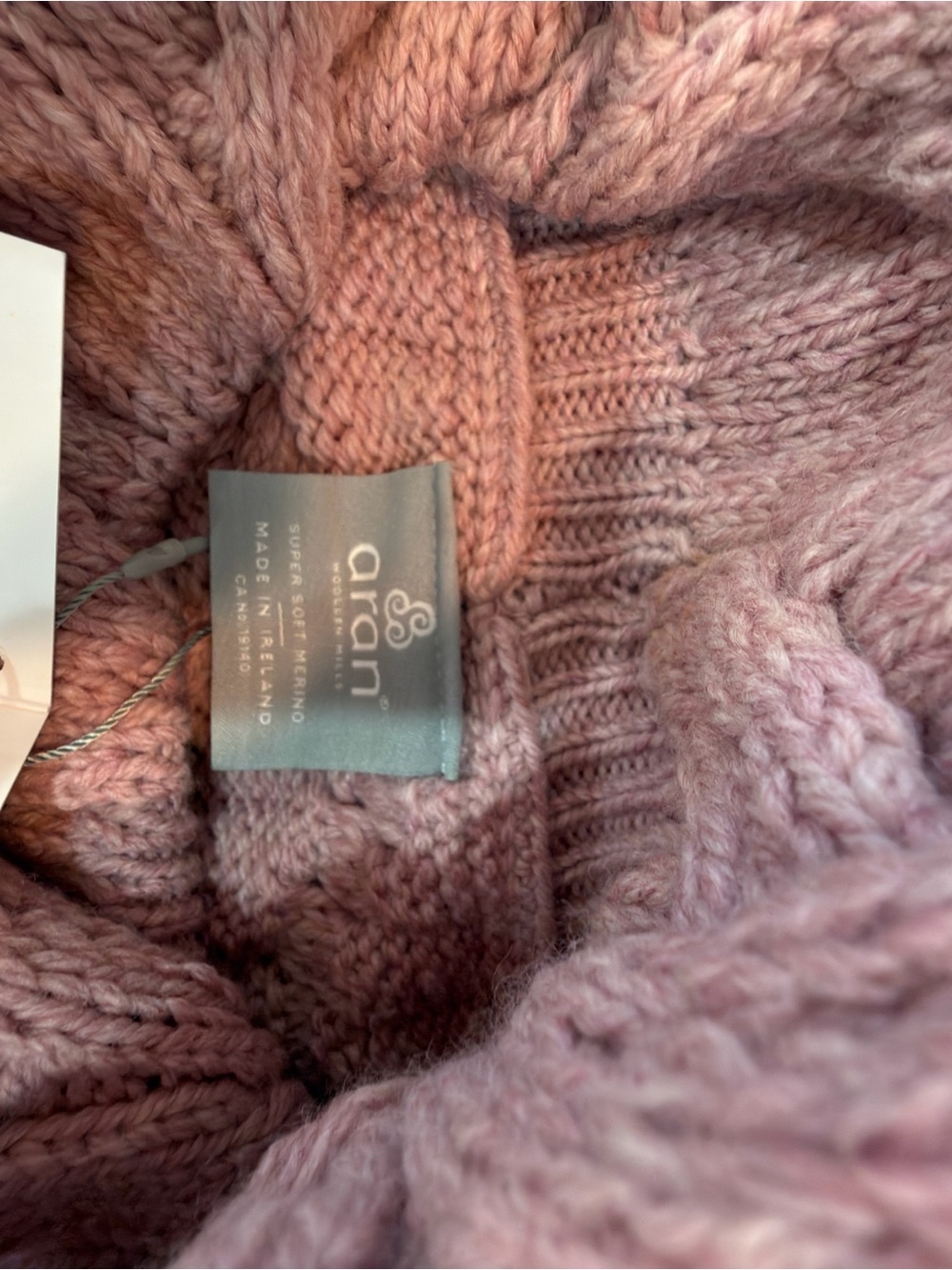 aran Cable-Knit Cowl Neck Sweater - Dusty Rose - Picture 3 of 5